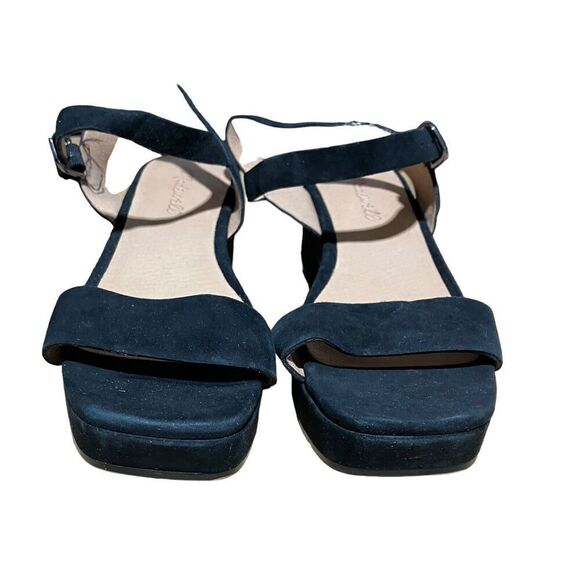 MADEWELL Shoes Womens 7 The Lina Platform Sandal in Suede True Black NH880 - Picture 3 of 10